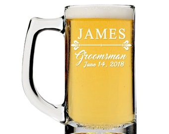 Stylish Groomsman Beer Mug Glass Gift, Personalized Groomsmen Beer Glass,  Engraved Groomsmen Beer Glass, Custom Beer Mug Best Man gift