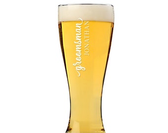 Stylish Groomsman Pub Pilsner Beer Glass, Personalized Groomsman Beer Gift, Custom Engraved Groomsmen Beer Glass, Beer Mug Best Man gift