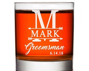 Monogram Groomsman Custom Whiskey Glasses , Personalized Groomsmen Scotch Glasses, Groom Rocks Glass Gift, Engraved Best Man Whiskey