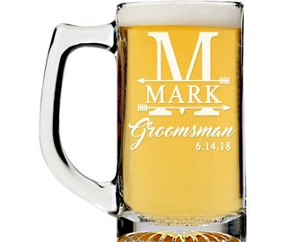 Monogram Groomsman Beer Mug Glass Gift, Personalized Groomsmen Beer Gift, Engraved Groomsmen Beer Glass, Custom Beer Mug Best Man gift,Groom