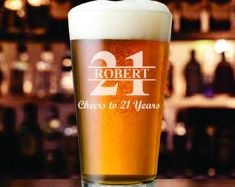 4 Pc Set 21st Birthday Pint Glass Beer Gift - Personalized Beer Glasses - Gift for Man - Friend - Milestone Birthday - Son - Boyfriend
