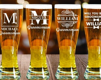 Personalized Pilsner Glass Groomsmen Gifts, Wedding Beer Glass, Groomsmen Proposal, Engraved Beer Glass Gift, Best Man Personalized Beer Mug
