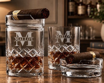 Personalized Whiskey Glass Cigar Holder, Rocks Glass Cigar Ashtray, Personalized Cigar Gift, Gifts for Men, Dad, Boyfriend, Bourbon Gift Him
