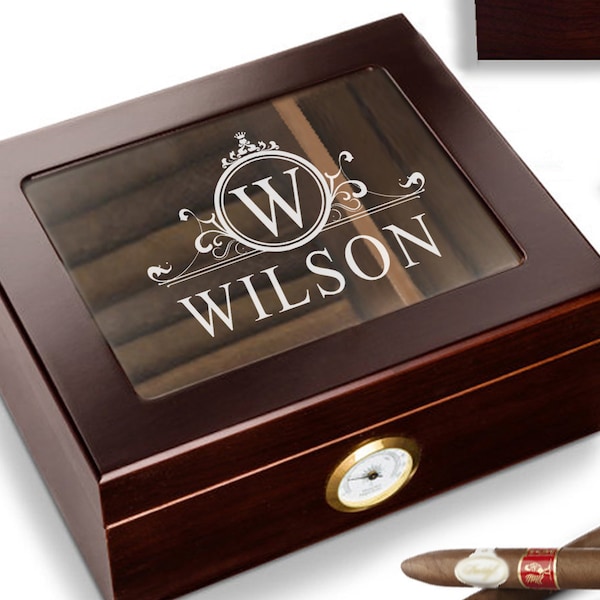 Personalized Cigar Box Gift - Custom Cigar Humidor – Filligree Cigar Holder Box – Cigar Humidor Gift – Groomsmen Cigar Gift – Wood Cigar Box