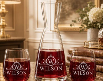Personalized Decanter Set,  Wine Decanter set with Wine glasses, Custom Wine Decanter set, Personalized Engraved Wine Decanter Gift