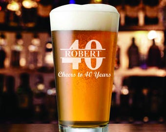 4 Pc Set 40th Birthday Pint Glass Beer Gift - Personalized Beer Glasses - Gift for Man - Friend - Cheers to 40 Years - Son - Boyfriend