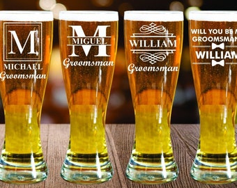 Pilsner Beer Glass Set de 4 garçons d’honneur cadeau, cadeau de bière, verre de tasse à bière, proposition de garçons d’honneur, cadeau de bière personnalisé, meilleure bière personnalisée