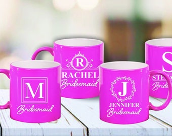 Personalized Bridesmaid Coffee Mugs, Bridal Wedding Party Pink Ceramic Mug, Bridesmaid Proposal Gift, Bridesmaid Gifts, Maid of Honor, Bride