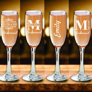 Personalized Bachelorette Party Stem Champagne Glass, Set of 4 Bridesmaid Proposal Champagne Flutes Gift, Bridesmaid Champagne Gifts, Bride