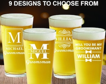 Personalized Beer Groomsmen Gifts, Wedding Party Beer Glass, Groomsmen Proposal, Engraved Pint Glass Gift, Best Man Personalized Beer Mug