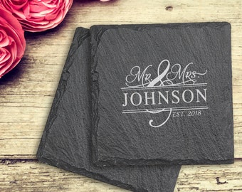 Custom Mr. and Mrs. Slate Coasters Couples Gifts, Housewarming Engraved Coaster gifts, Wedding Gifts For Couples, Bridal Shower Coaster Gift