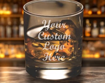 Bulk Logo Whiskey Rocks Glasses, Personalized Engraved Glass Corporate Gifts, Company Holiday Party Gifts, Business Branding, Bulk Orders