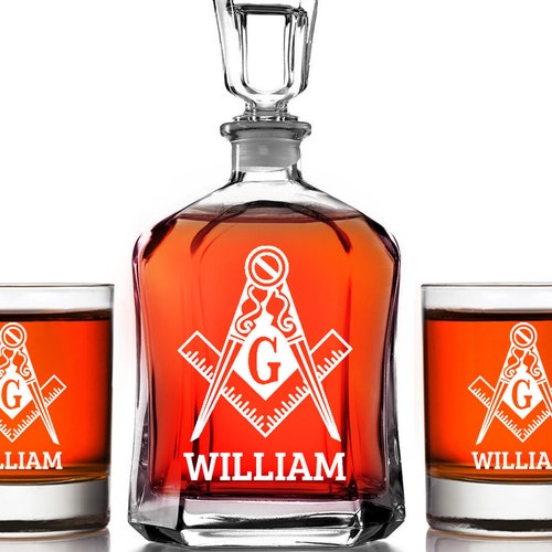 Free Mason Whiskey Decanter Gift Set Mason Scotch Decanter Etsy