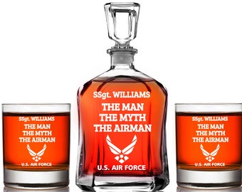 Airforce Whiskey Decanter Gift set, Air Force Scotch Decanter set, Engraved Armed Services Gift, Airforce Whiskey gift, Air force Gifts