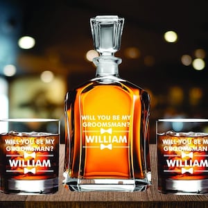 Groomsmen Proposal Whiskey Decanter Gift, Groomsman Whiskey Decanter Set, Will You Be My Groomsman, Personalized Groomsmen Proposal Box