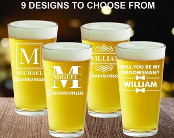 Personalized Bachelor Party Glasses, Groomsmen Beer Gifts, Personalized Groomsman Proposal, Custom Pint Glass, Best Man, Bridal Party Gifts
