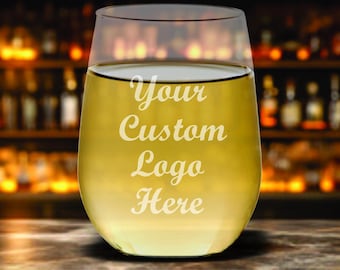 Custom Logo Stemless Wine Glass - 15oz Personalized Engraved Glasses Corporate Gifts, Company Holiday Party, Business Branding, Bulk Orders