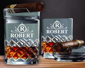 Personalized Bourbon Glass Holder, Whiskey Rocks Glass Ashtray, Custom Fathers Christmas Gift, Chirstmas Gifts for Men, Dad, Boyfriend, Him