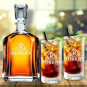 Personalized Groomsmen Bourbon Decanter Gift Set, Highball Bourbon Glasses, Engraved Whiskey Decanter, Groomsmen Proposal Gifts, Asking