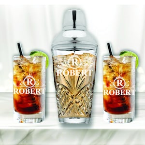 Personalized Christmas Gifts, Cocktail Shaker With Glasses Gift Set, Cocktail Martini Glasses, Personalized Martini Cocktail Shaker, Barware
