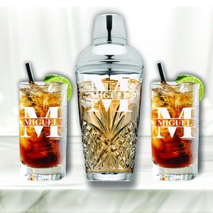 Personalized Cocktail Shaker Set, Highball Whiskey Glasses, Martini Shaker, Wife Christmas Gifts, Gift for Women, Crystal Gifts, Birthday