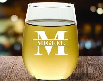 Custom Monogram Wine Glasses gift, Personalized Stemless Wine Glass, Engraved Stemless Wine Glasses, Mom Gift, Wife, Friend Wine Glass