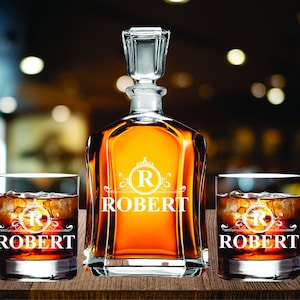 Personalized Decanter Set, Whiskey Decanter set with Rocks glasses, Custom Whiskey Decanter set, Engraved Whiskey Decanter Gift Set
