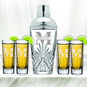 Personalized Christmas Shot Glasses, Cocktail Shaker Shot Glass Gift Set, Cocktail Martini Glasses, Personalized Cocktail Shaker, Barware