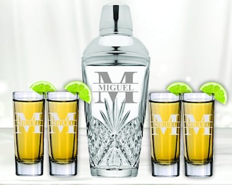 Personalized Christmas Shot Glasses, Cocktail Shaker Shot Glass Gift Set, Cocktail Martini Glasses, Personalized Cocktail Shaker, Barware