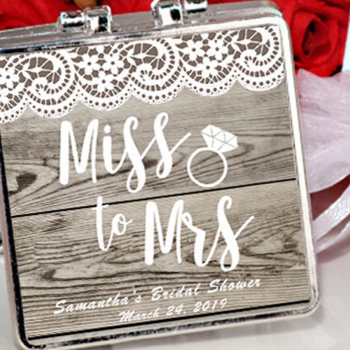 Rustic Bridal Shower Compact Mirror Favor Miss to Mrs Lace Etsy