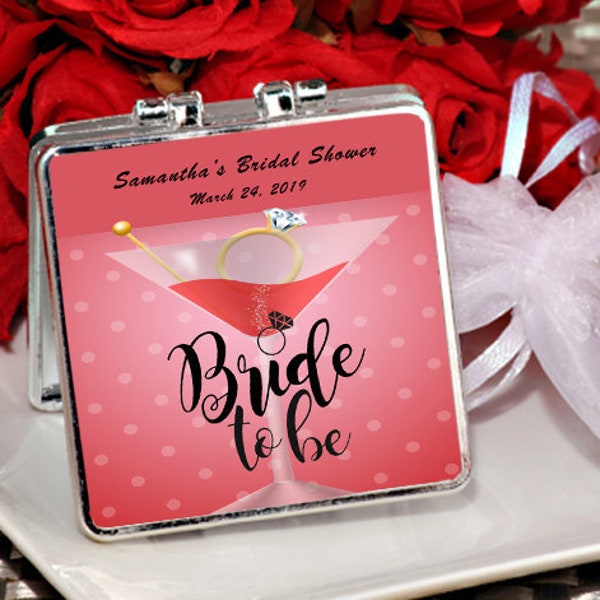 Bridal Shower Compact Mirror Favor, Bride to Be Martini Design Bridal Shower Party Favor, Compact Mirror Favors , Rustic Bridal Shower Favor