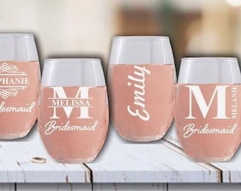 Custom Bridal Party Wine Glasses, Bridesmaid Stemless Wine Glass Gift, Bridesmaid Proposals, Personalized Bridesmaid Gifts, Maid of Honor
