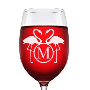 Personalized Flamingo Monogram Stemless Wine Glass, Engraved Wine Glass,Monogram Wine glass,Wine glass Bridesmaid Gift,Groomsman Wine