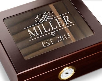 Personalized Cigar Box Gift - Custom Cigar Humidor – Filligree Cigar Holder Box – Cigar Humidor Gift – Groomsmen Cigar Gift – Wood Cigar Box