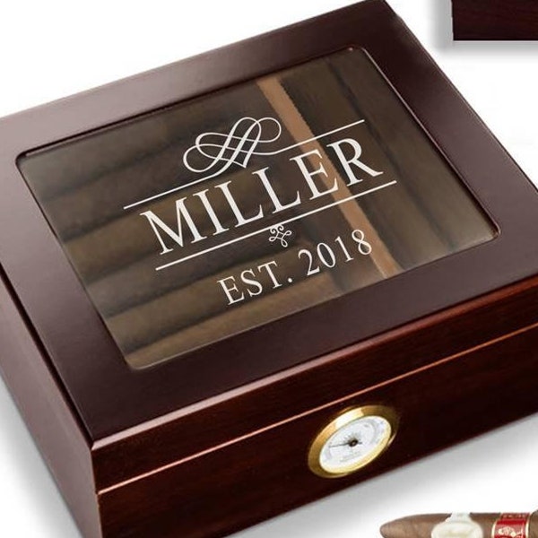 Personalized Cigar Box Gift - Custom Cigar Humidor – Filligree Cigar Holder Box – Cigar Humidor Gift – Groomsmen Cigar Gift – Wood Cigar Box