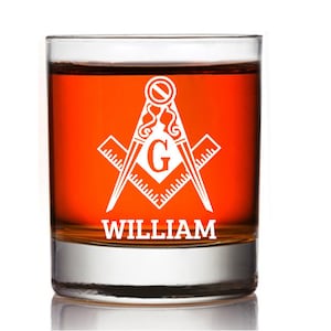 Free Mason Whiskey Glass, Mason Glass. Engraved Free Mason Whiskey Gift, Masonic Whiskey gift, Free Mason Theme Gifts, custom Free Mason