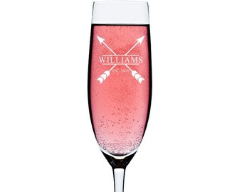 Our Tribe Personalized Split Monogram Champagne Flute, Custom Wedding Champagne Toasting Glass,Personalized Wedding Toasting Flutes