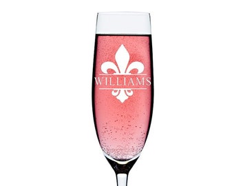 Personalized Fleur De Lis Monogram Champagne Flute, Custom Wedding Champagne Toasting Glass,Personalized Wedding Toasting Flutes