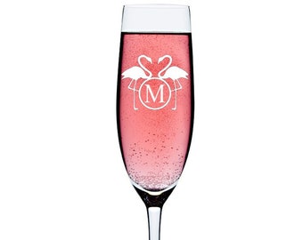 Personalized Flamingo Monogram Champagne Flute, Custom Wedding Champagne Toasting Glass,Personalized Wedding Toasting Flutes