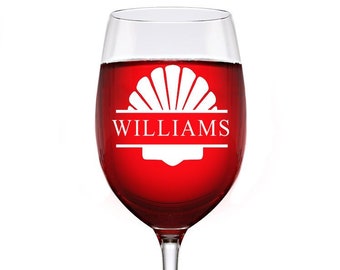 Personalized Seashell Monogram Wine Glass, Custom Wine Glass,Monogram Design Wine glass,Personalized wine glass Gift,Engraved Wine Glass