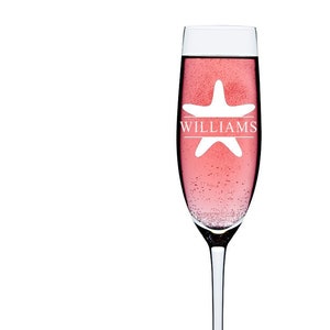 Monogram Champagne Flutes, Personalized Champagne Glass, Starfish Design glass, Personalized Wedding Gift,Engraved Champagne Glass