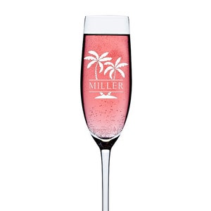 Monogram Champagne Flutes, Custom Palm Tree Champagne Glass, Wedding toasting flutes, Personalized Wedding Gift,Engraved Champagne Glass