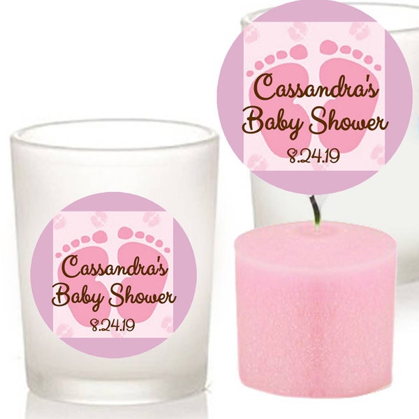 Personalized Pink Baby Feet Baby Shower Votive Candle Holder Favor, Scented Pink Candle Favor, New Baby Party Favor,Christening Candle favor