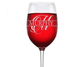 Personalized Split Monogram Wine Glass Gift, Custom Wine Glass, Monogram Design Wine glass,Personalized wine glass Gift, Engraved Wine Glass