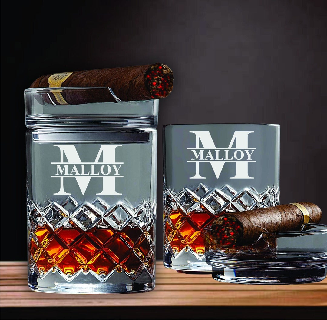 Whiskey Glass With Cigar Ashtray, Engraved Rocks Glass Cigar Gift ...
