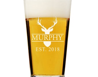 Personalized Deer Hunter Monogram Pint Beer Glass, Engraved Beer glass, Personalized Beer Glass , Engraved Pint Beer ,Groomsman Gifts