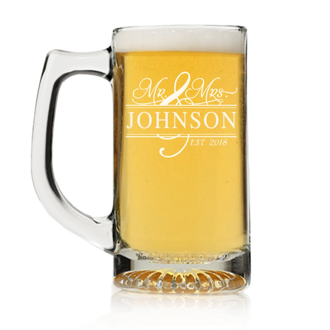 Personalized Mr. and Mrs. Beer Mug Glass, Custom Beer Glass