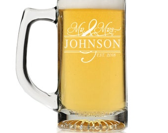 Personalized Mr. and Mrs. Beer Mug Glass, Custom Beer glass,Personalized Beer Glass Gift,Engraved Beer Mugs, Couples Gifts, Wedding Gifts