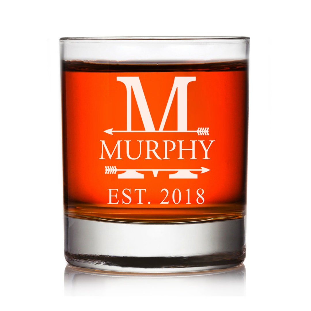 Engraved Split Monogram Whiskey Glass, Engraved Monogram Rocks Glass Gift , Wedding Party Gift ...
