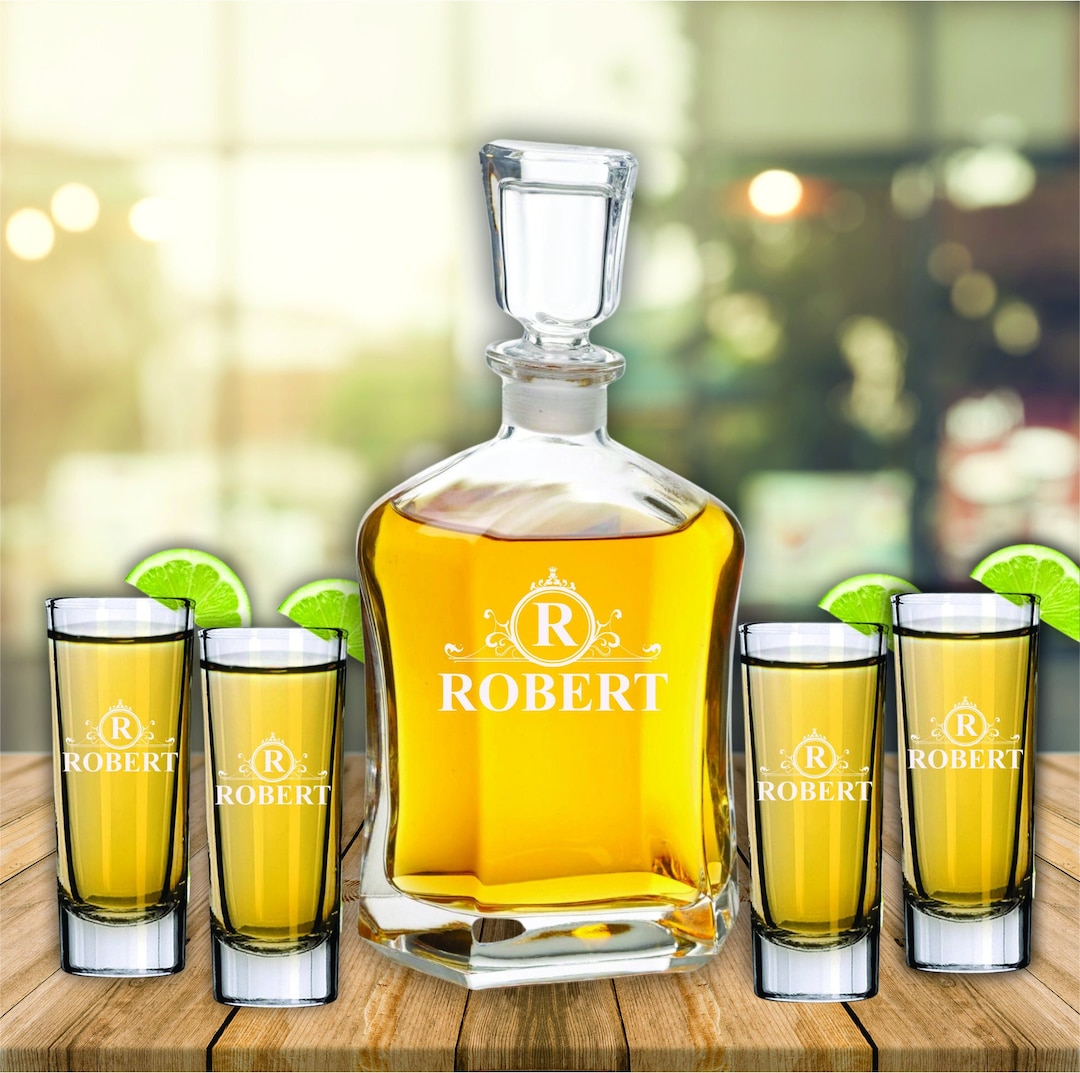 Personalized Tequila Decanter Set, Tequila Shot Glass, Personalized